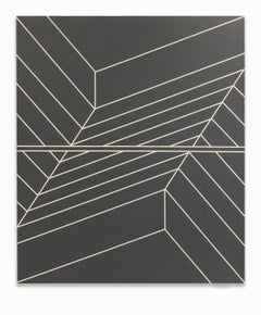 Large Minimalist Mid Century Geometric Painting Abstract Hard Edge Black Grey 