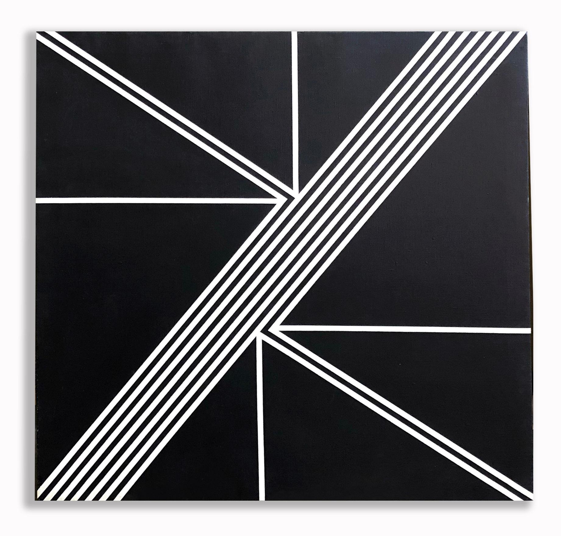 Duanye Hatchett Abstract Painting - Monumental Geometric Painting Abstract Mid Century Oil Hard Edge Black and White