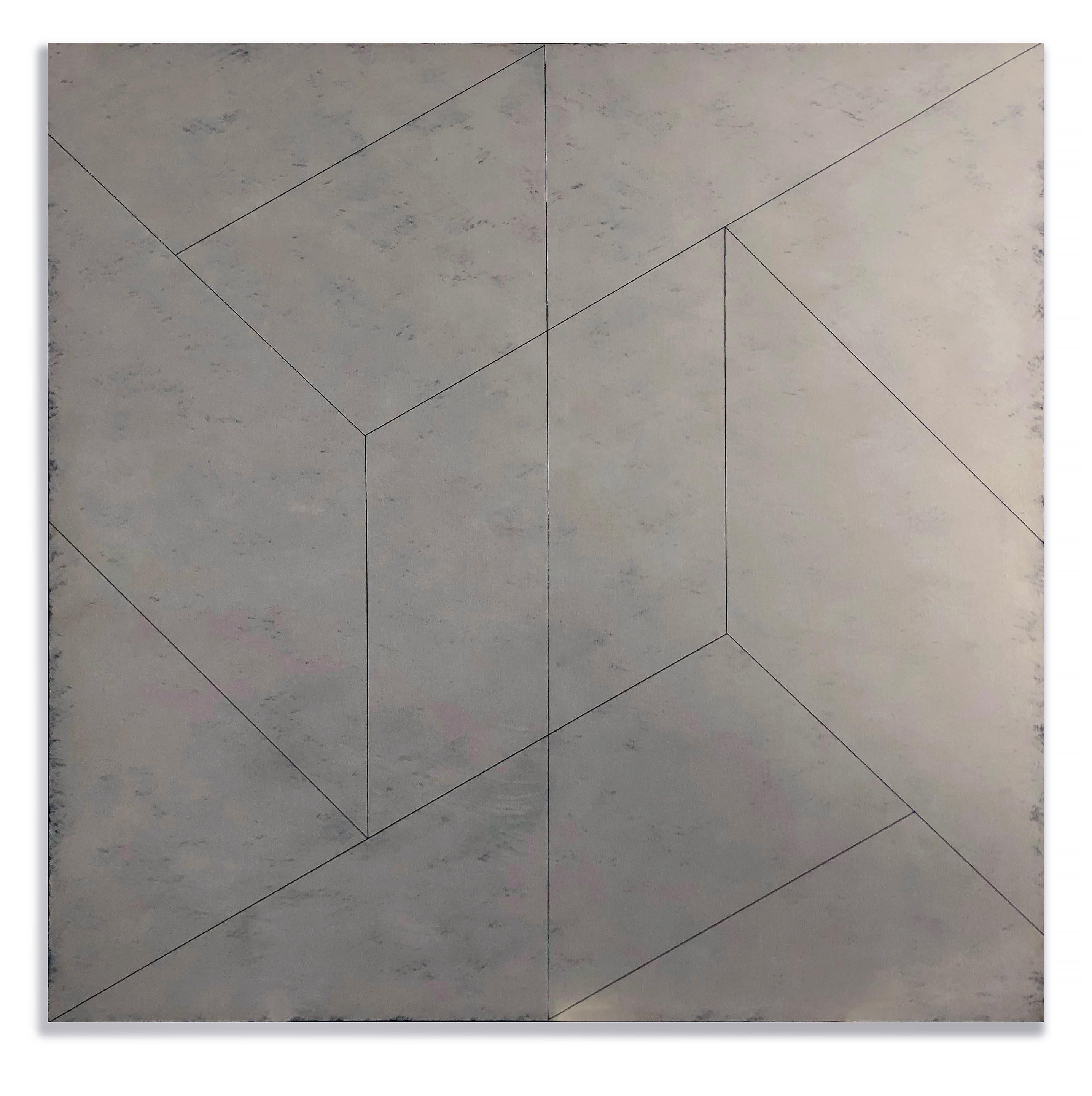 Duanye Hatchett Abstract Painting - Monumental Geometric Painting Abstract Mid Century Oil Hard Edge Grey