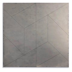 Monumental Geometric Painting Abstract Mid Century Oil Hard Edge Grey