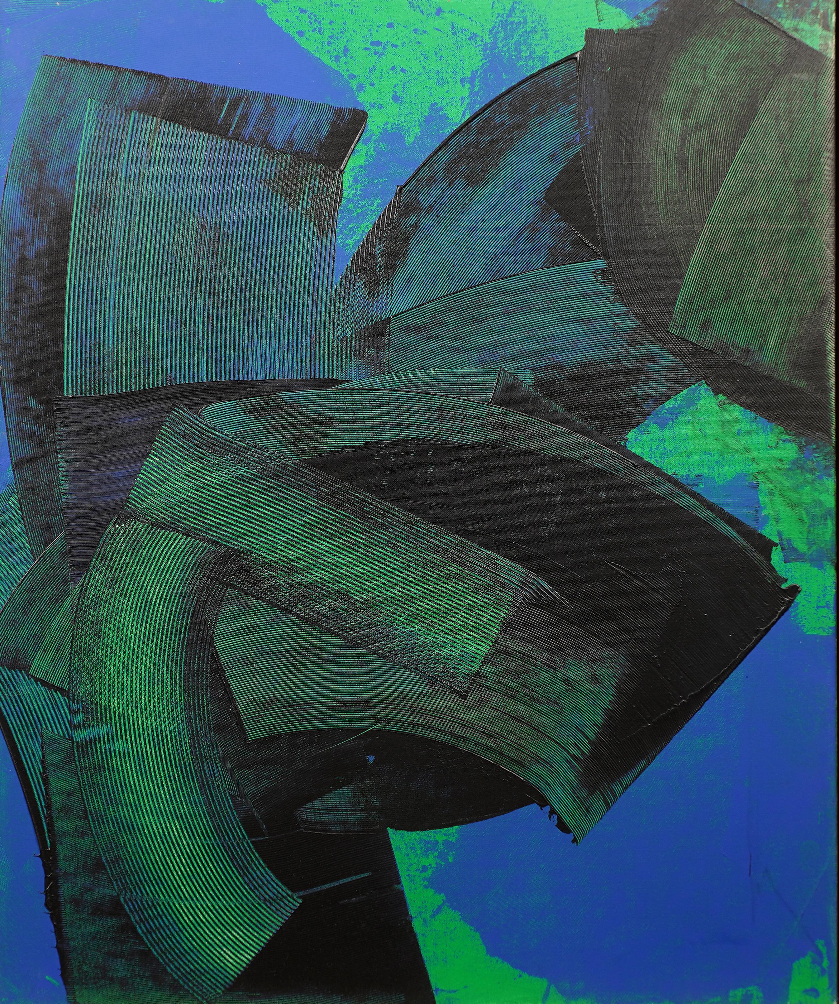Peinture architecturale originale texturée abstraite vintage et moderne du milieu du siècle dernier  - Bleu Abstract Painting par Duanye Hatchett