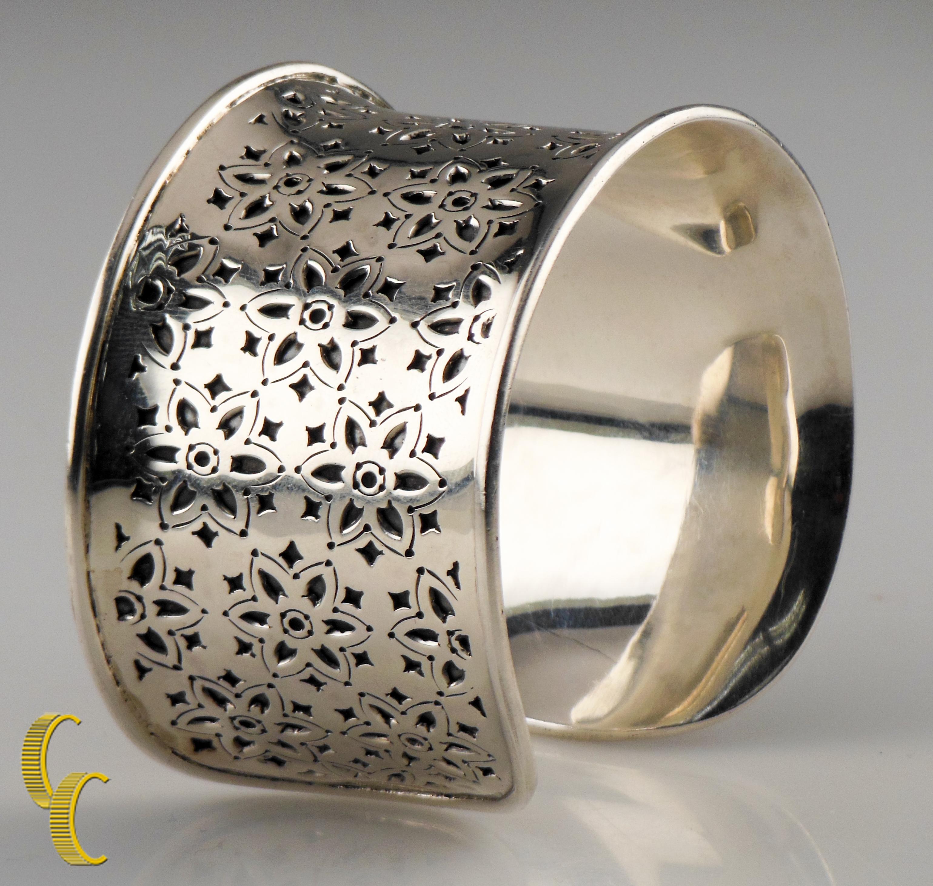 Modern Duarte Sterling Silver Cuff Bracelet with Floral Design, Size 6 For Sale