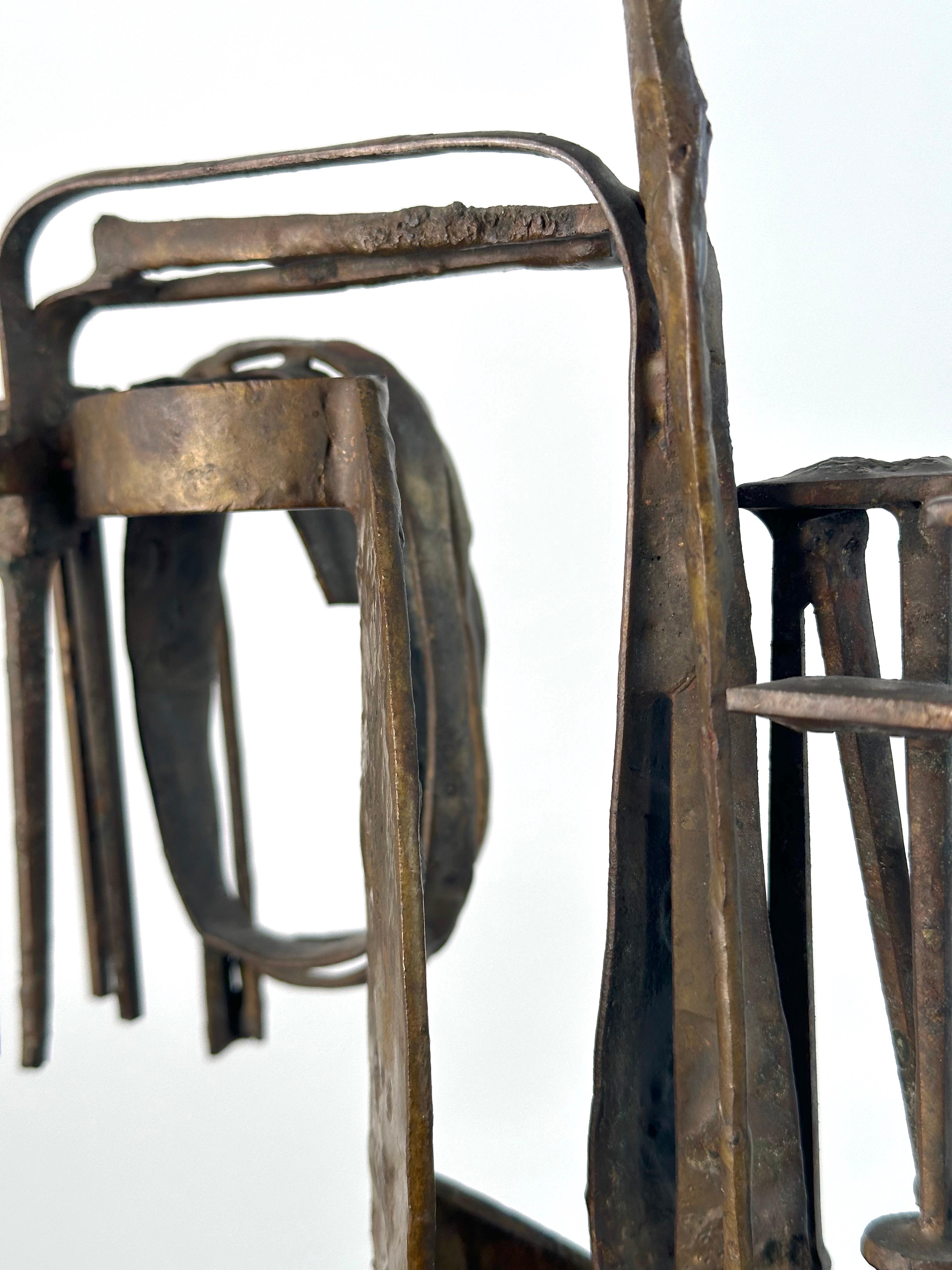 Duayne Hattchett ((1925-2015). Banner, 1958. Welded metal, sculpture measures 11 h. x 9 w. x 3.75 d. inches. Measuring a total of 17.5 inch high on base. Base measures 5.5 x 5.5 by 6 inches h. Signed, dated, titles on bottom of base. Excellent