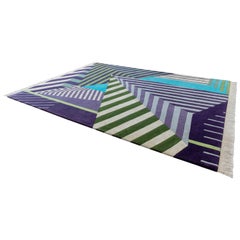 Rug   Modern Geometric Stripes Purple Violet Blue Green Wool & Silk Wool Carpet