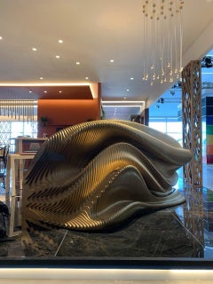 Futuristic Plywood Reception Desk - Parametric Sculptural Office Furniture