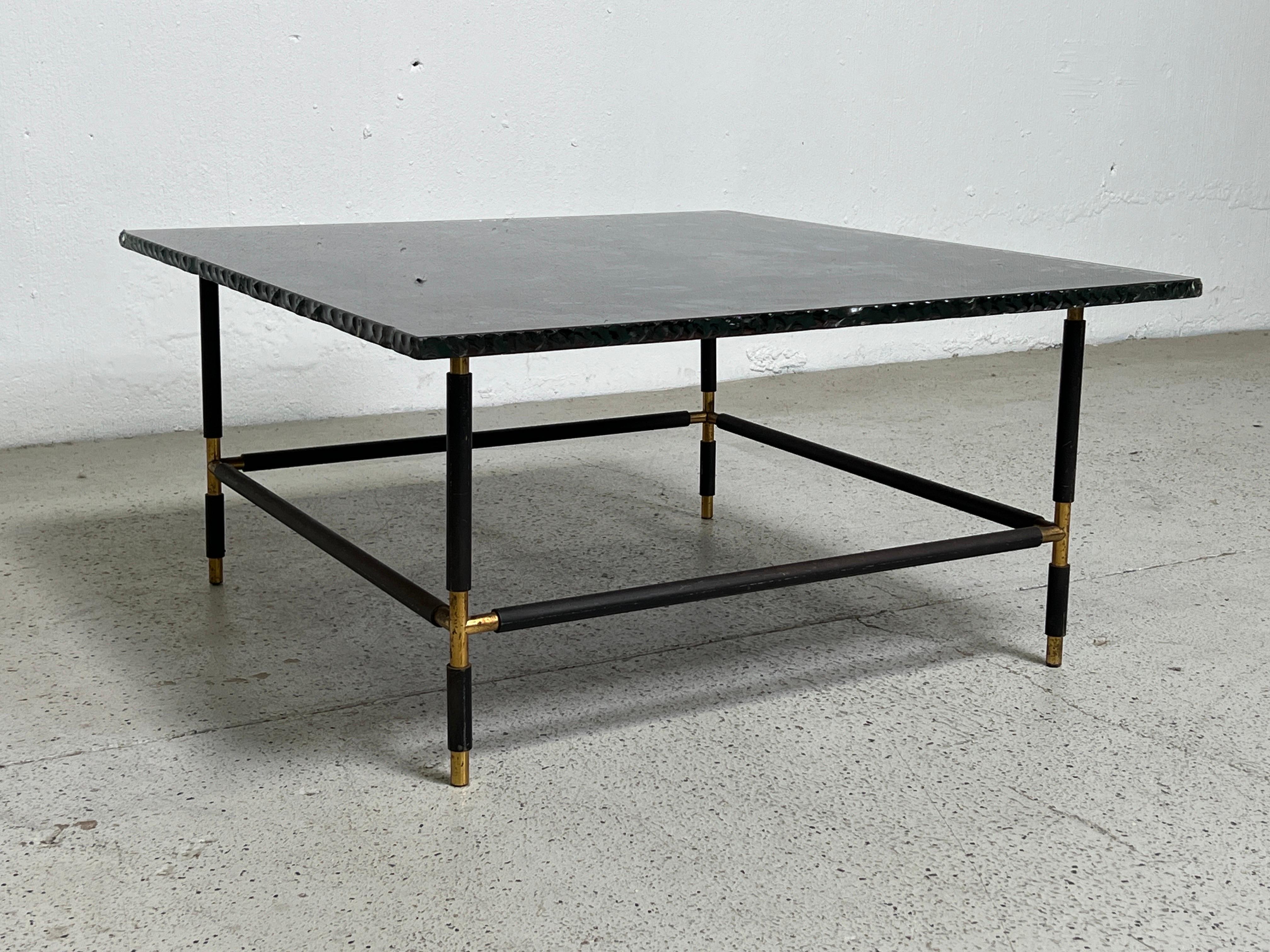 Dubé (Duilio Bernabe) reverse painted glass coffee table for Fontana Arte, Signed to glass and base. 