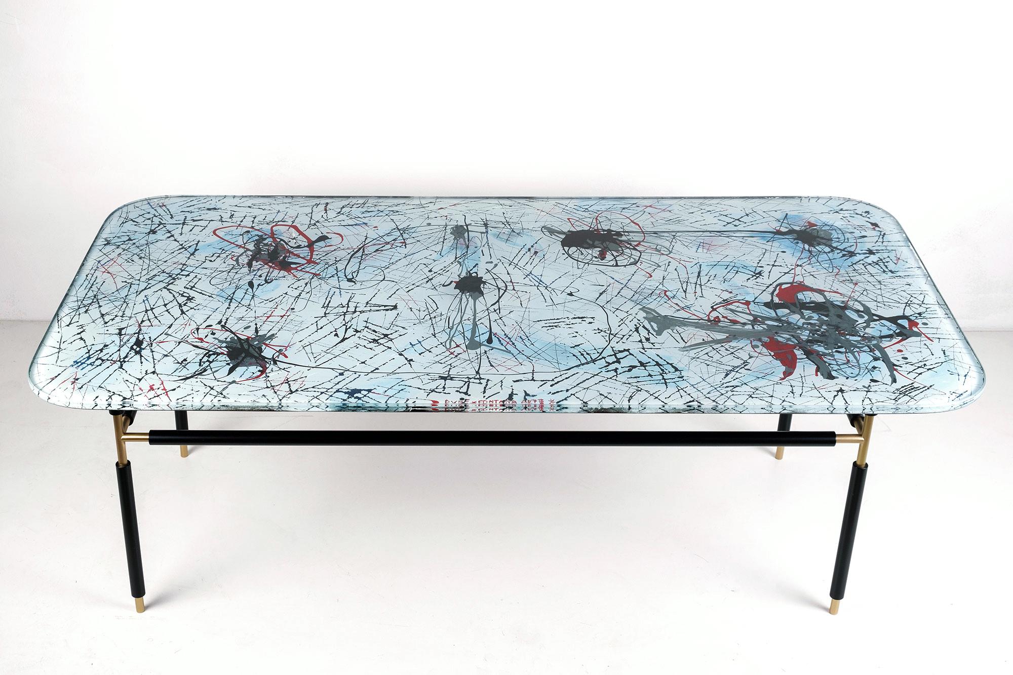 Italian Dubé 'Duilio Barnabé' Glass Painted Coffee Table for Fontana Arte, Italy For Sale