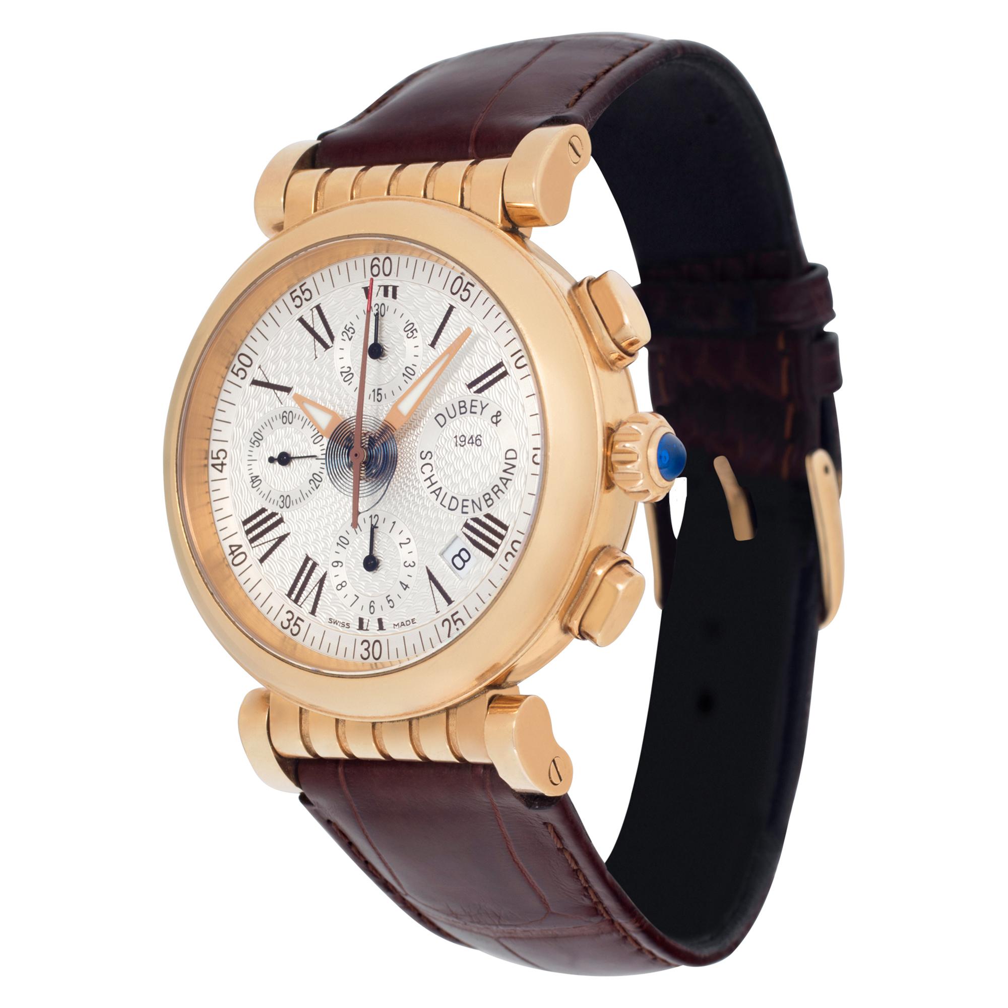 Dubey & Schaldenbrand Spiral One aus 18 Karat Roségold auf braunem Alligatorarmband mit 18 Karat Roségold-Gitterschnalle. Auto mit Sekundenzeigern, Datum und Chronograph. Gehäusegröße 40 mm. Ref SPI1RGSIBLS. Etwa 1990er-2000er Jahre. Pre-owned Dubey