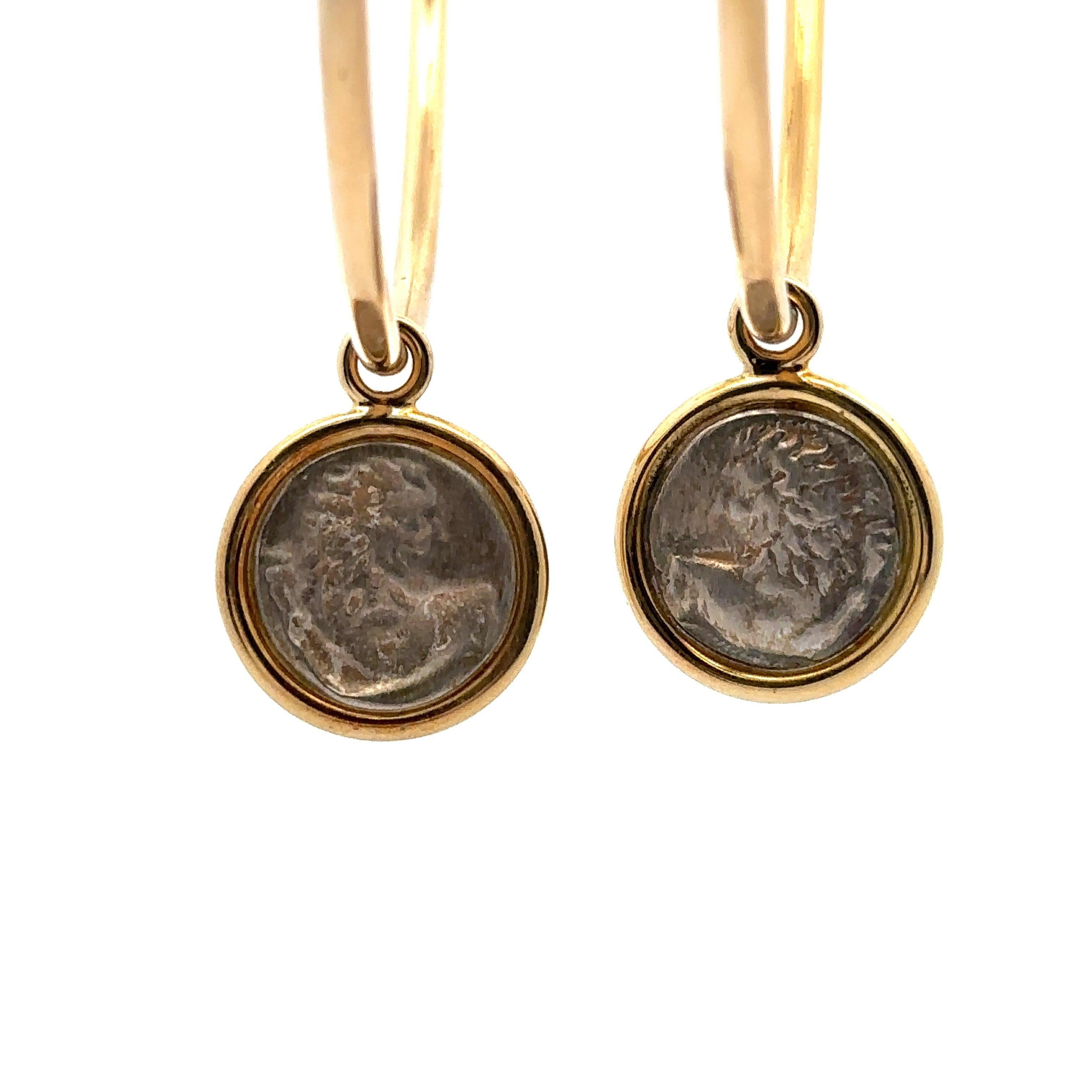 Contemporary Dubini 18KT Yellow Gold Large Hoop Earrings with Silver Lion Coins