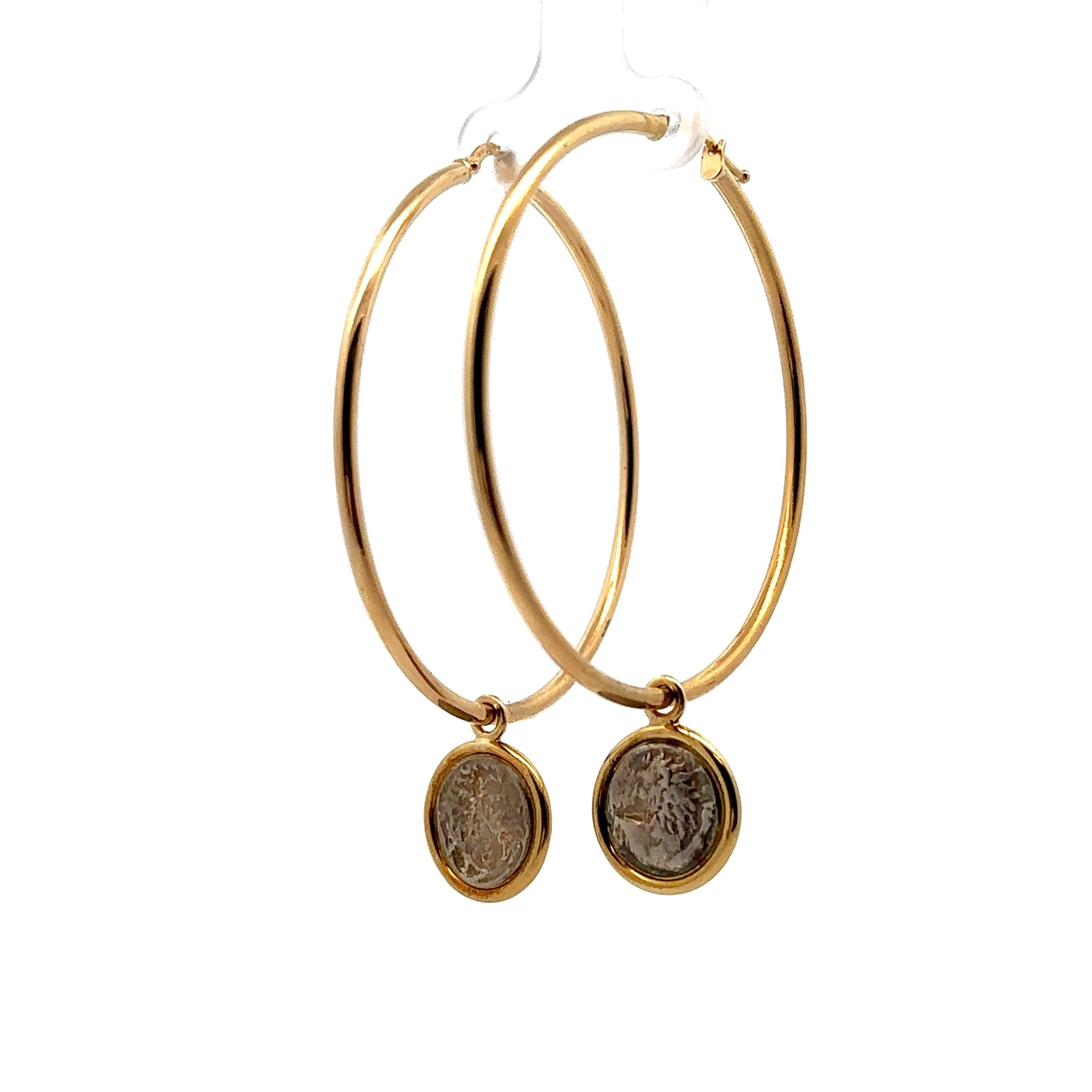 Women's Dubini 18KT Yellow Gold Large Hoop Earrings with Silver Lion Coins