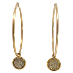 Dubini 18KT Yellow Gold Large Hoop Earrings with Silver Lion Coins
