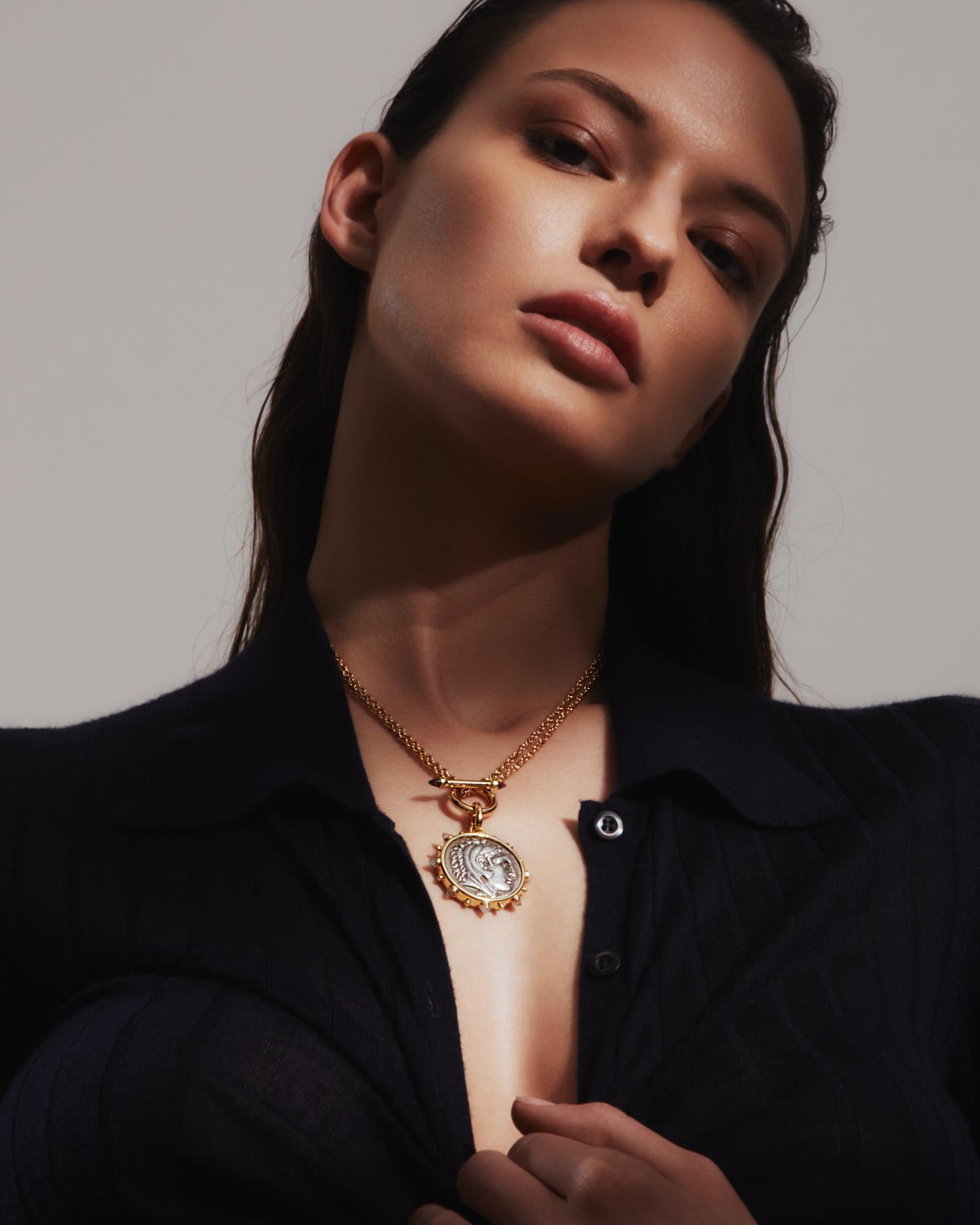 da uomo o donna Dubini Alessandro Magno, antica moneta d'argento, medaglione d'oro, collana a forma di pendaglio in vendita
