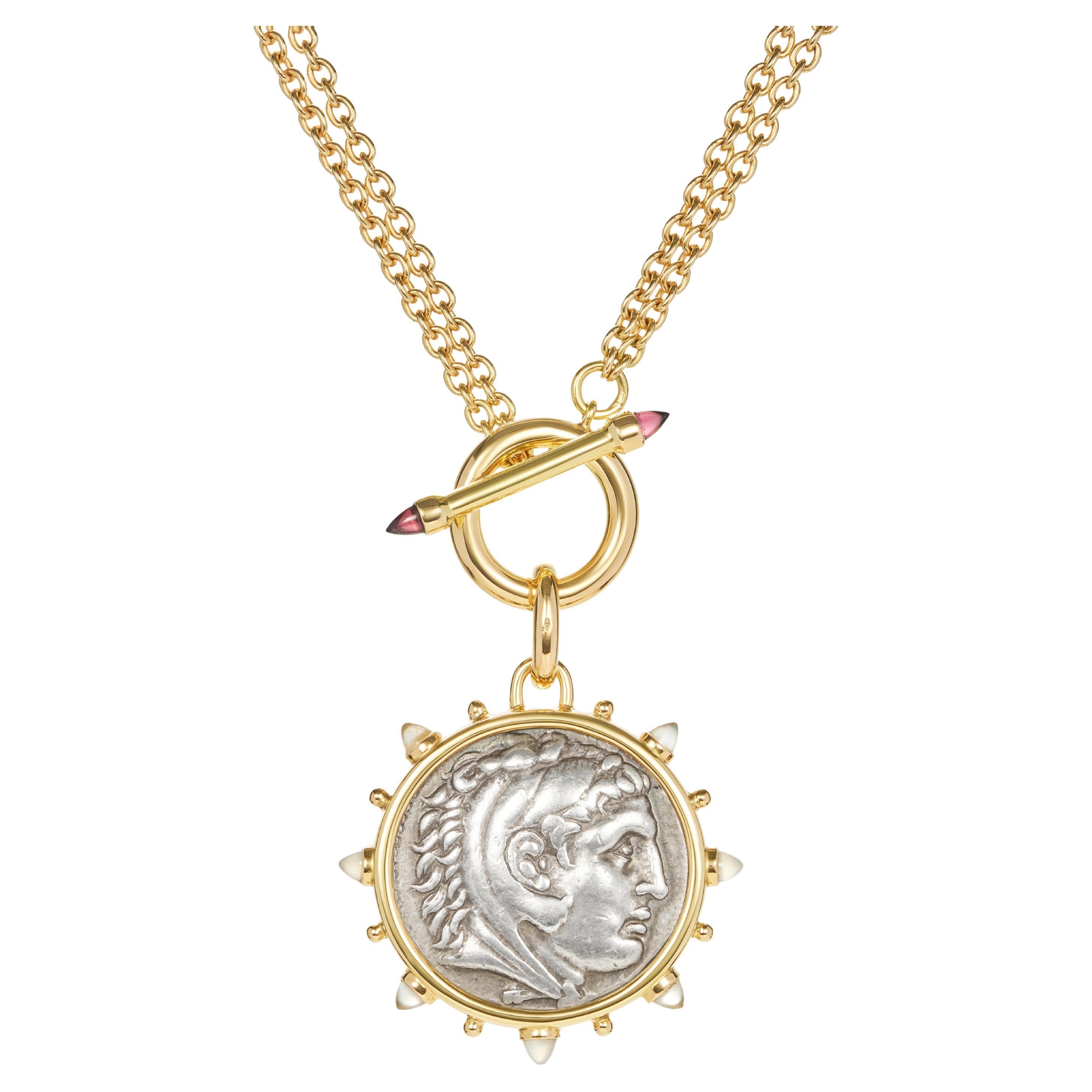 Dubini, collier à bascule « Alexander the Great Ancient Silver Coin » en or avec médaillon