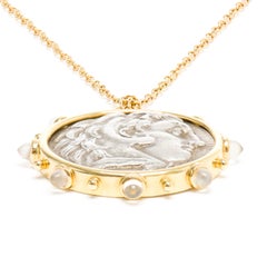 Dubini Alexander the Great Ancient Silver Coin Medallion Moonstone Gold Necklace