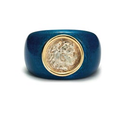 Dubini Alexander the Great Silver Coin 18 Karat Yellow Gold Signet Ring