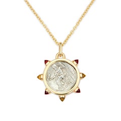 Dubini Alexander the Great Silver Coin Pendant Garnet Citrine 18K Gold Necklace