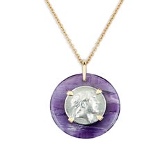 Dubini Ancient Ariarathes IX Coin Amethyst Medallion 18K Gold Necklace