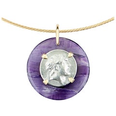 Dubini Ancient Ariarthes IX Coin Amethyst Medallion 18K Gold Necklace