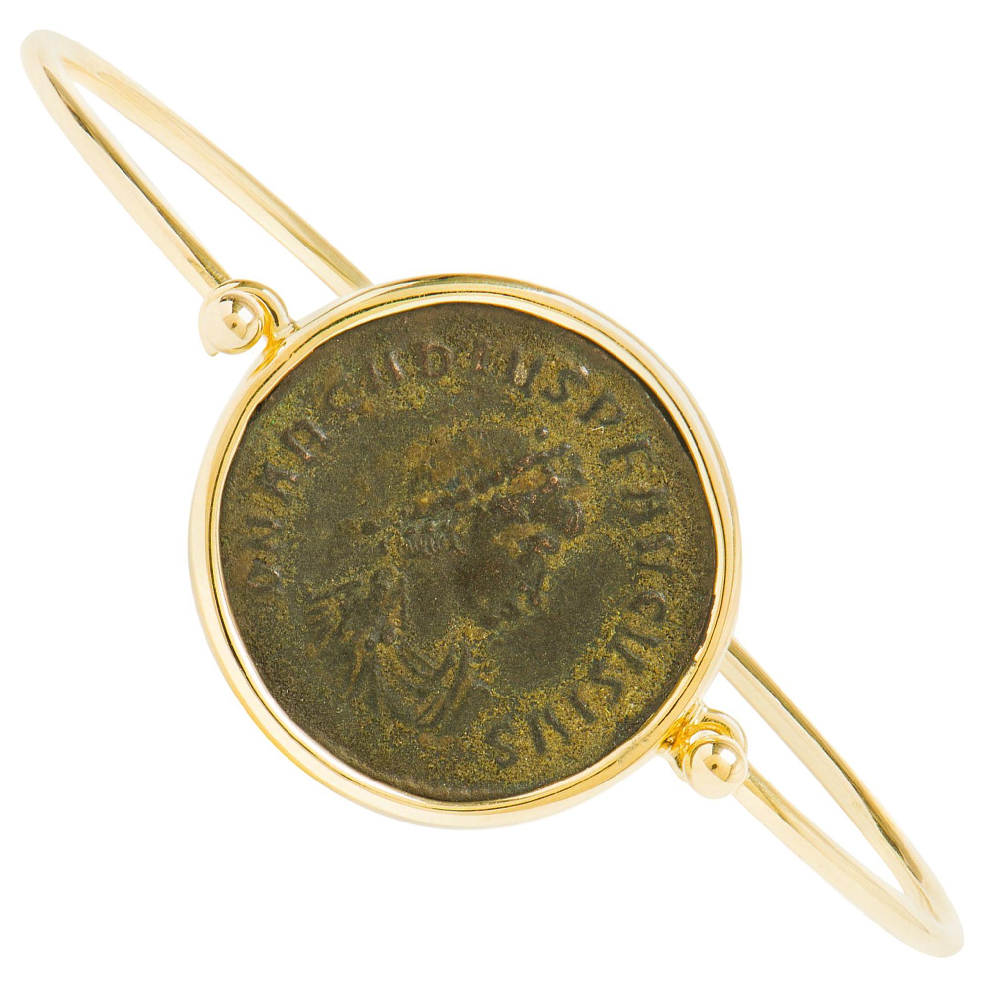 Dubini Antigua Moneda de Bronce Pulsera de Oro Amarillo de 18 Kilates