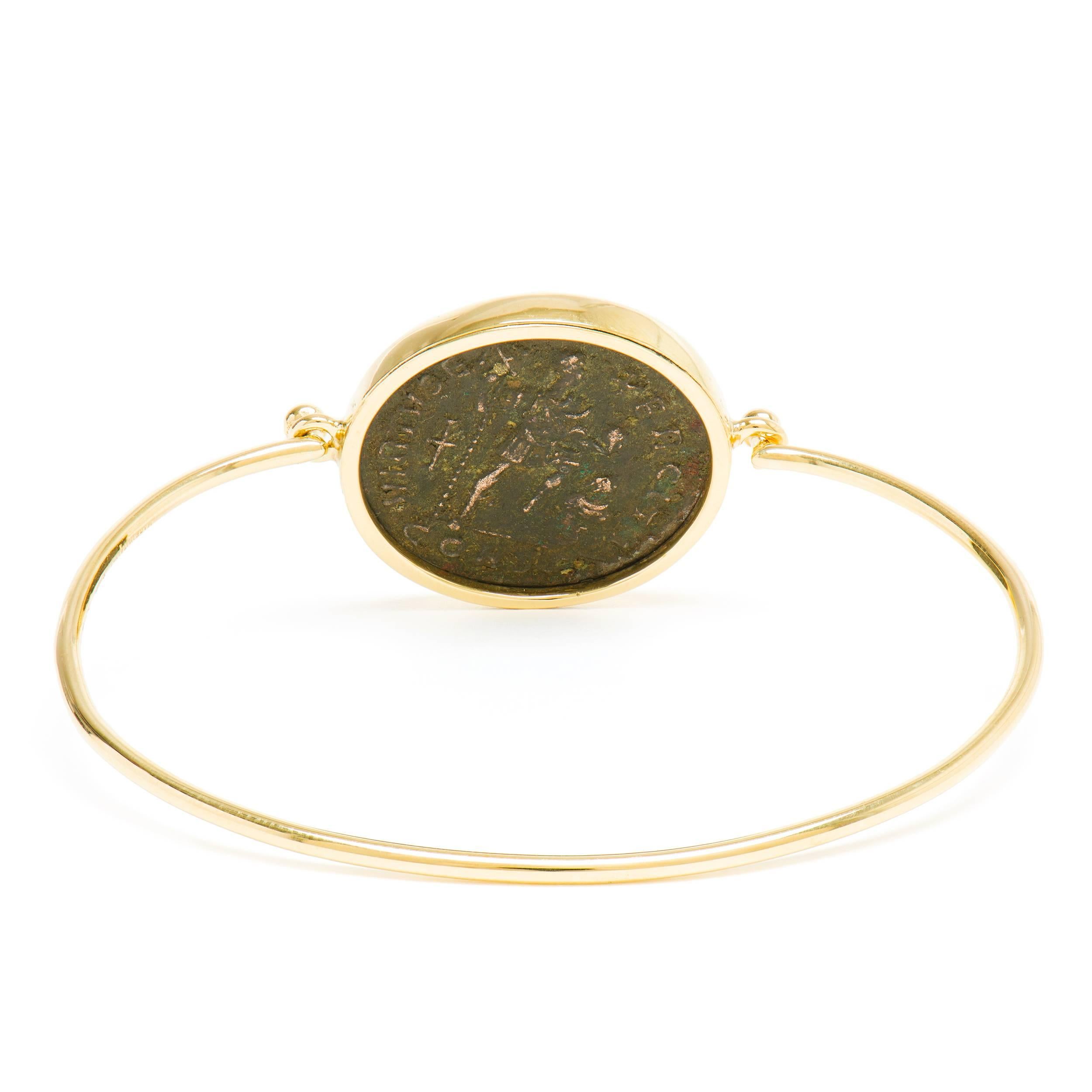 Classical Roman Dubini Ancient Bronze Coin 18 Karat Yellow Gold Bracelet For Sale