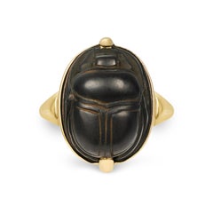 Dubini Ancient Egyptian Scarab Black Stone 18 Karat Yellow Gold Ring