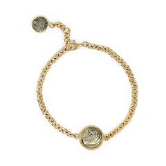 Dubini Ancient Lion Griffin Silver Coin 18 Karat Yellow Gold Bracelet
