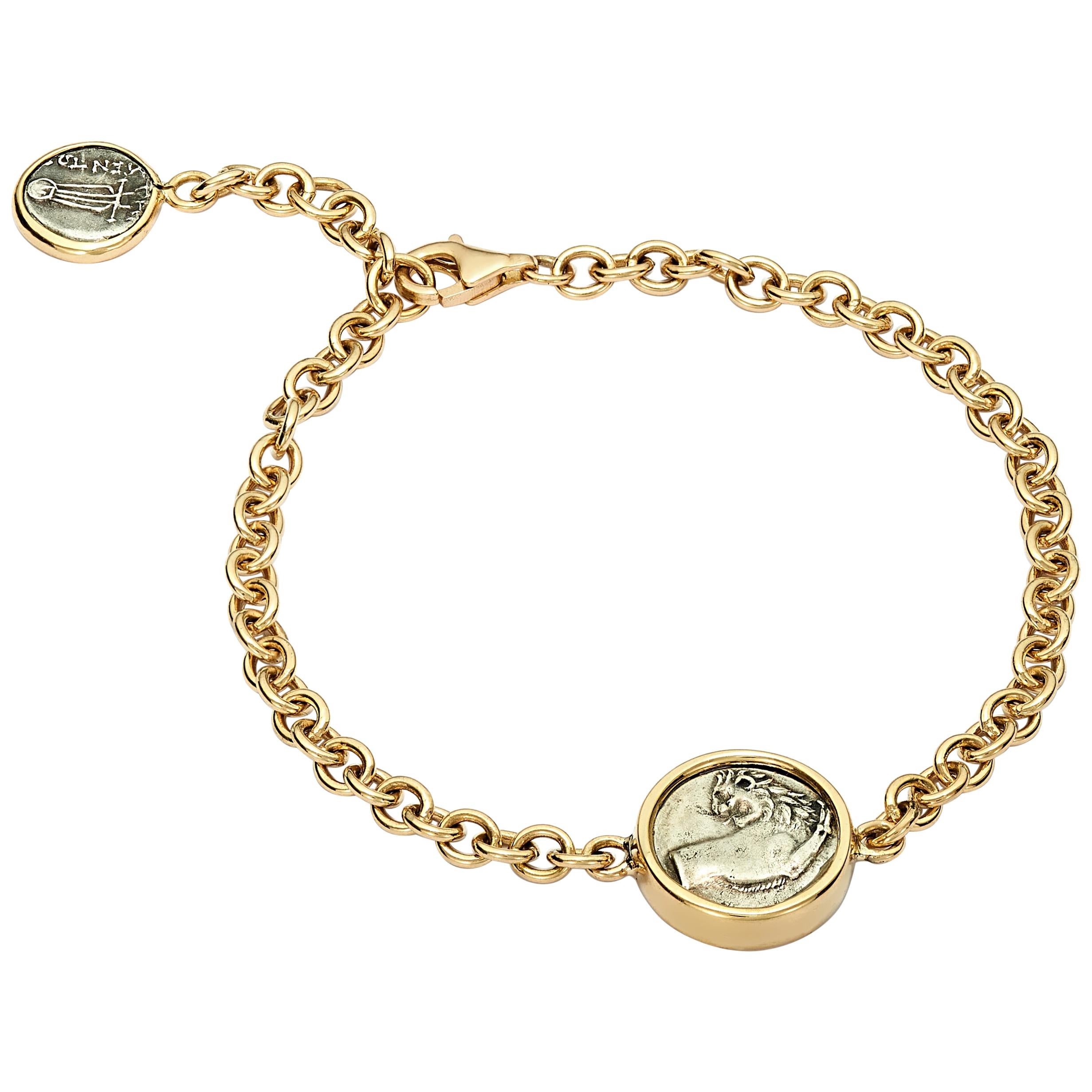 Dubini Bracelet en or jaune 18 carats avec pièce d'argent griffon en forme de lion antique