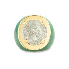 Dubini Antike römische kaiserliche Silbermünze 18 Karat Gold Aventurin Ring