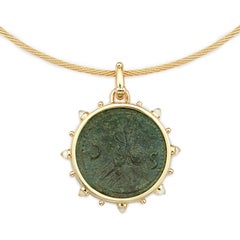 Dubini Ancient Roman Nero Bronze Coin 18 Karat Yellow Gold Moonstone Necklace