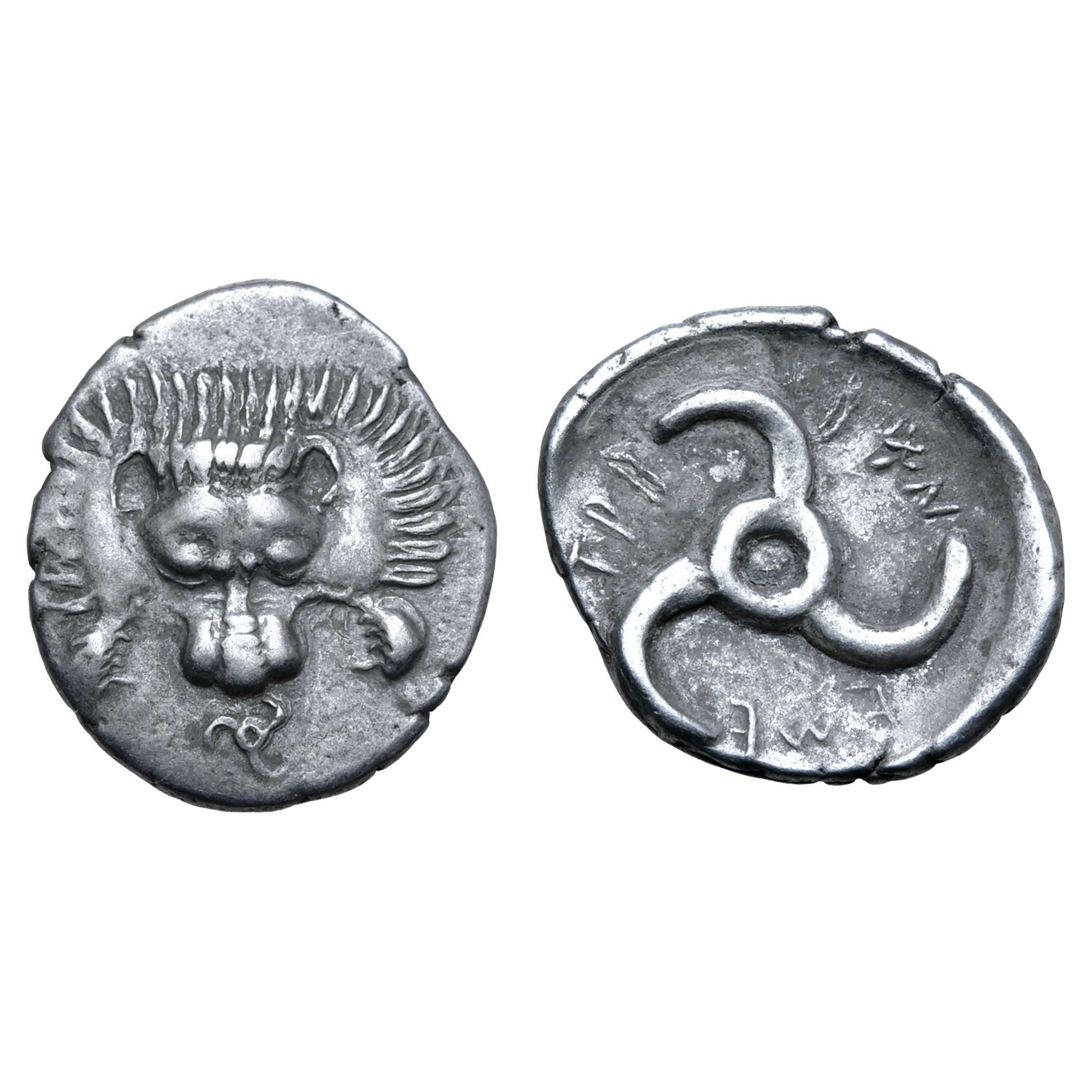 Troisième déclaration de Dubini Dynasts de Lykia en argent antique avec pièces de monnaie en forme de lion en vente