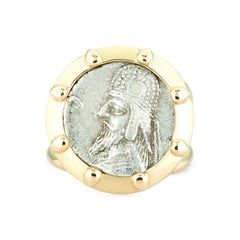 Dubini Ancient Silver Persian Coin Signet 18 Karat Yellow Gold Ring