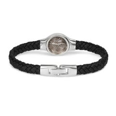 DUBINI Apollo Antike Münze 18 Karat Gelbgold geflochtenes Kalbslederarmband