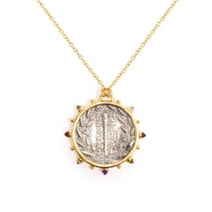 Artemis Macedon Ancient Silver Coin Medallion 18 Karat Yellow Gold Necklace