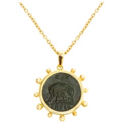 Dubini Capitoline-Wolf Ancient Bronze Coin Gold Necklace