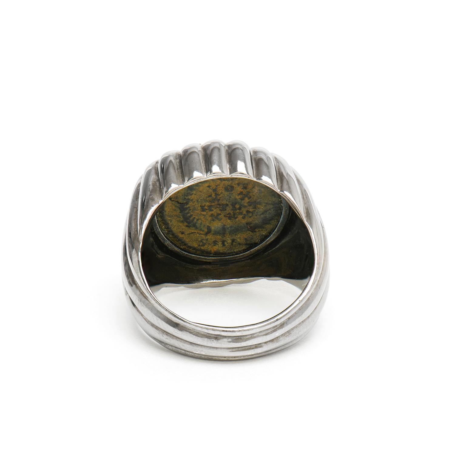 Dubini Constantino Antigua Moneda Romana de Bronce Rodio Negro Anillo de Plata Romano clásico en venta
