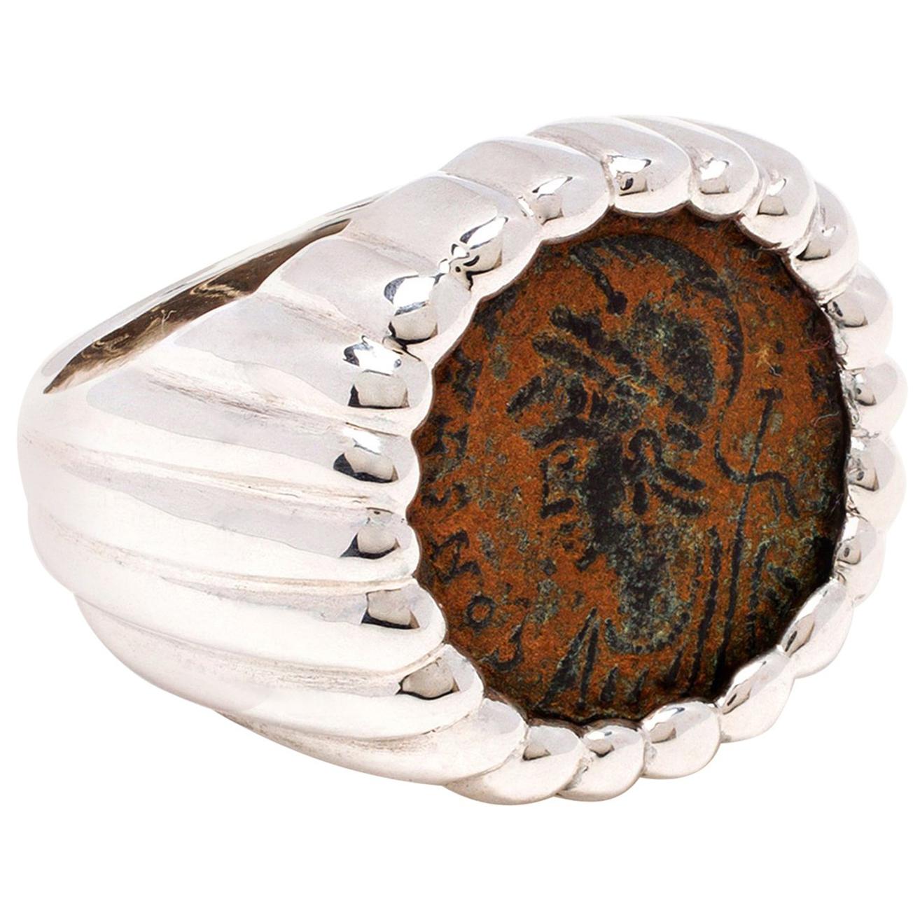 Dubini Costantino Antica Moneta Romana di Bronzo Anello d'Argento