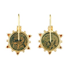 Pendientes Dubini Constantino Romano Antiguo Bronce Moneda Granate Citrino Oro 18K