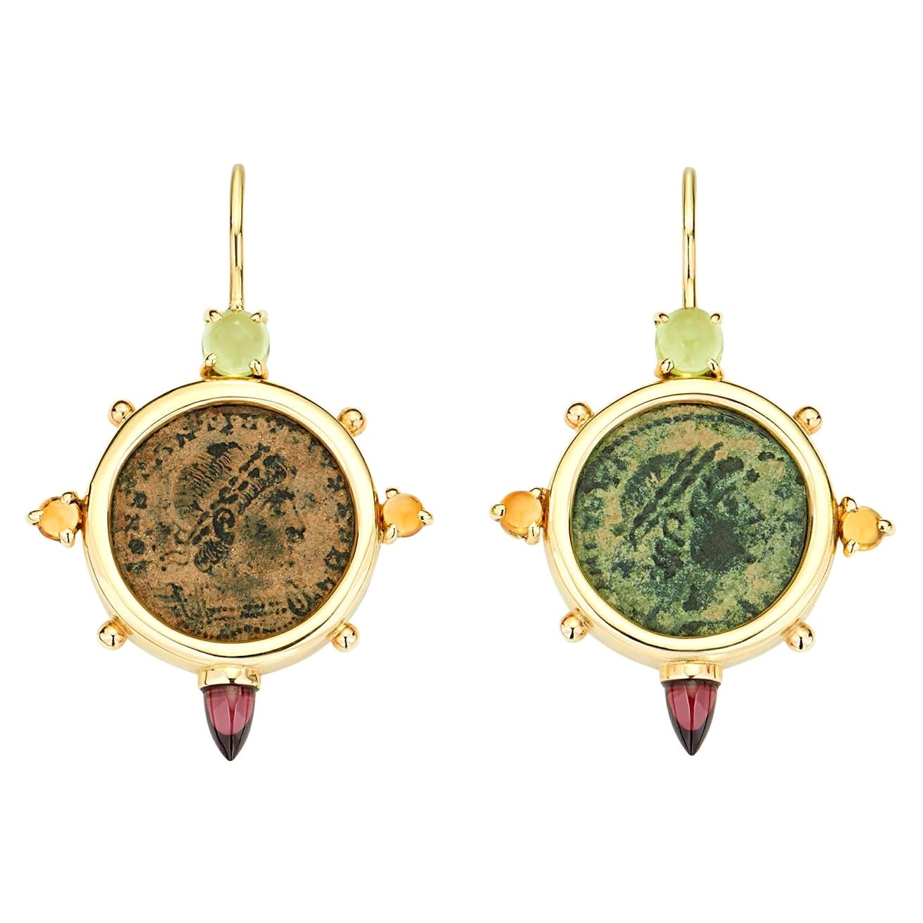 Dubini Costantino Romano Moneta di Bronzo Antica Peridoto Citrino Orecchini in oro 18K