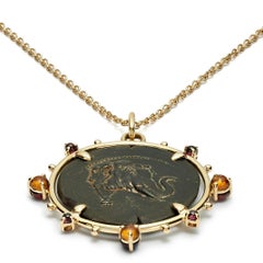 Dubini Demetrius Elephant Ancient Silver Coin Medallion 18K Yellow Gold Necklace