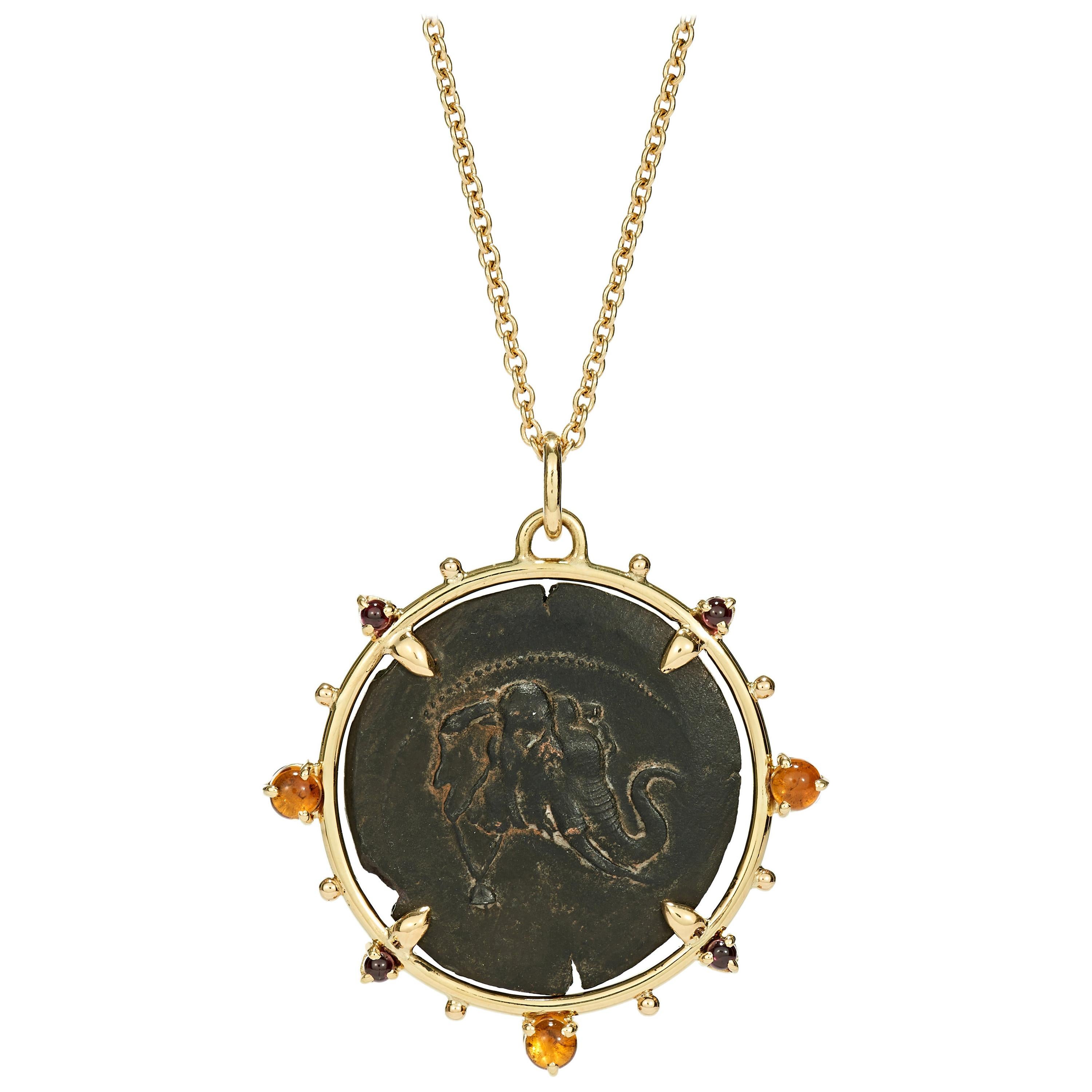 Dubini Demetrios I Ancient Silver Coin Medallion 18 Karat Yellow Gold Necklace