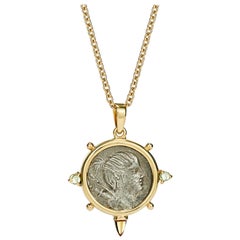 Dubini Diana Goddess Ancient Silver Coin Pendant 18 Karat Yellow Gold Necklace