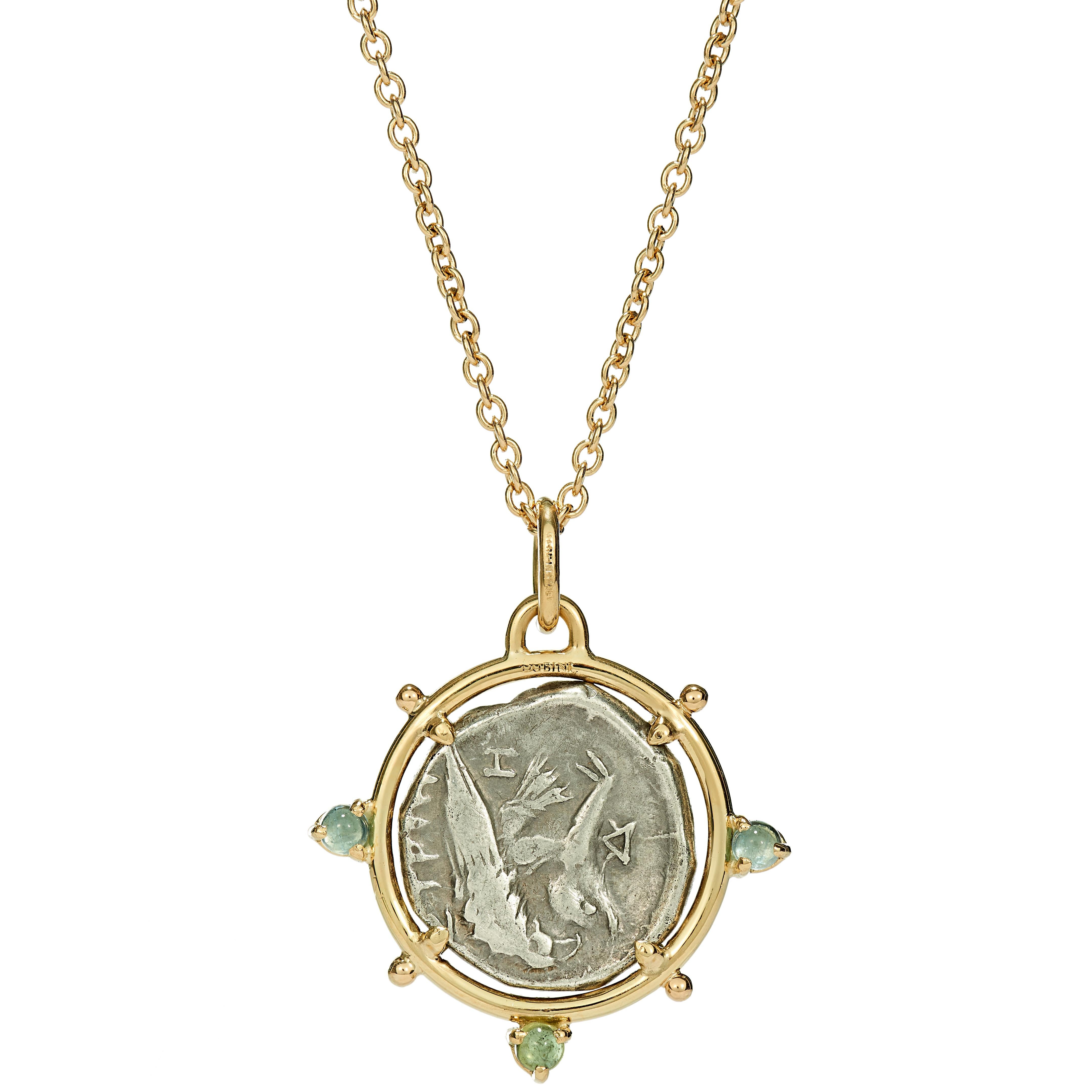 Grec classique Dubini Dioscuri Pendentif Twins ancienne pièce de monnaie en argent et or jaune 18 carats en vente