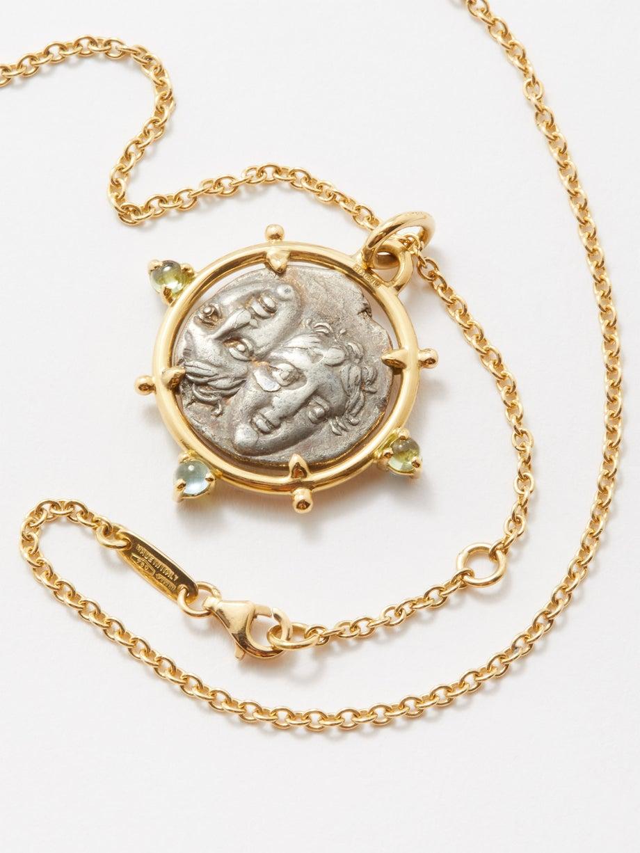 Taille cabochon Dubini Dioscuri Pendentif Twins ancienne pièce de monnaie en argent et or jaune 18 carats en vente