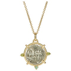 Dubini Dioscuri Twins Ancient Silver Coin Pendant 18 Karat Yellow Gold Necklace