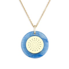 Dubini Domitian Ancient Silver Coin Blue Quartz Medallion 18K Gold Necklace