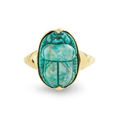 Dubini Egyptian Scarab Faience Ancient 18 Karat Yellow Gold Ring