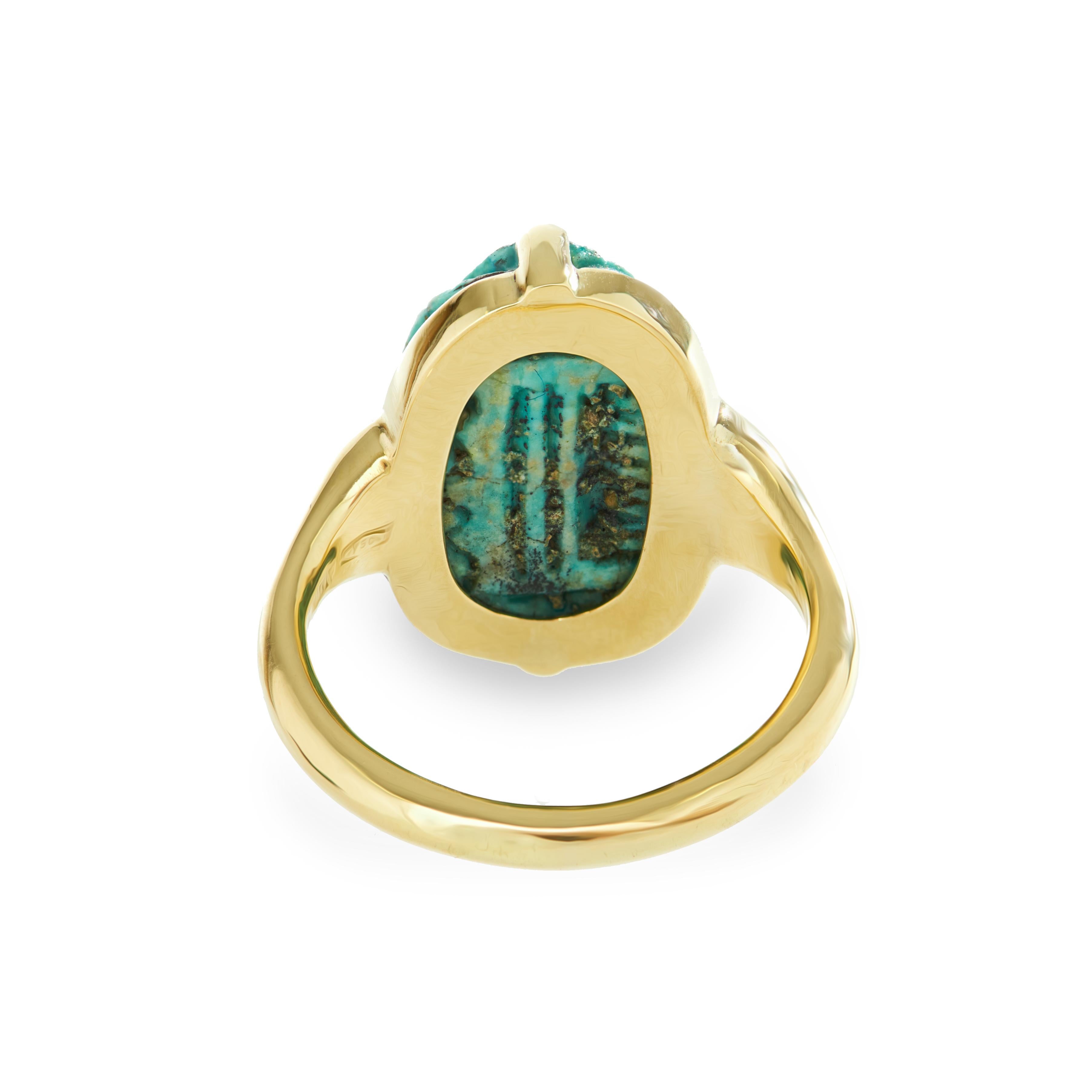 Dubini gyptischer Skarabus Fayence Ring aus 18 Karat Gelbgold (Neuägyptisch) im Angebot