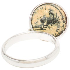Dubini Emperor Flip Ancient Bronze Coin 18 Karat White Gold Ring