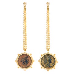 Pendientes Dubini Imperios Antigua Moneda de Bronce Oro Amarillo 18 Kilates