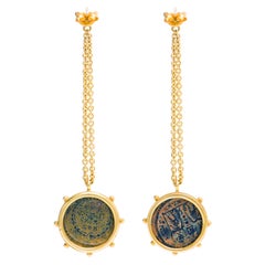Pendientes Dubini Imperios Antigua Moneda de Bronce Oro Amarillo 18 Kilates